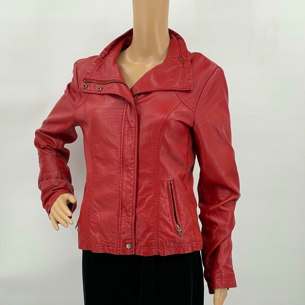 SACKS FIFTH AVENUE 5/48 FAUX LEATHER MOTTO JACKET